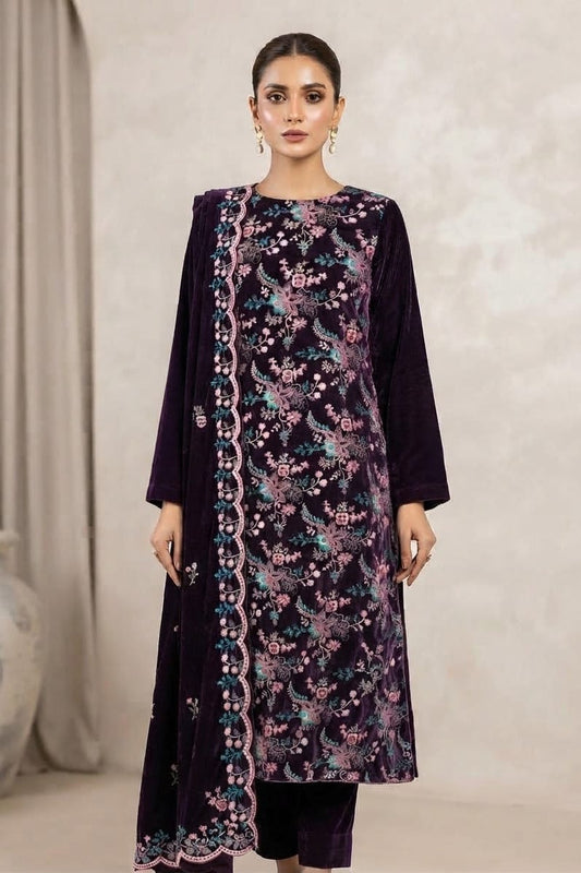 Binzada Unstitched Embroidered Velvet 3pc