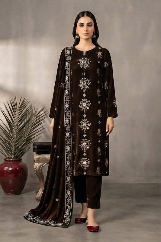 Binzada Unstitched Embroidered Velvet 3pc