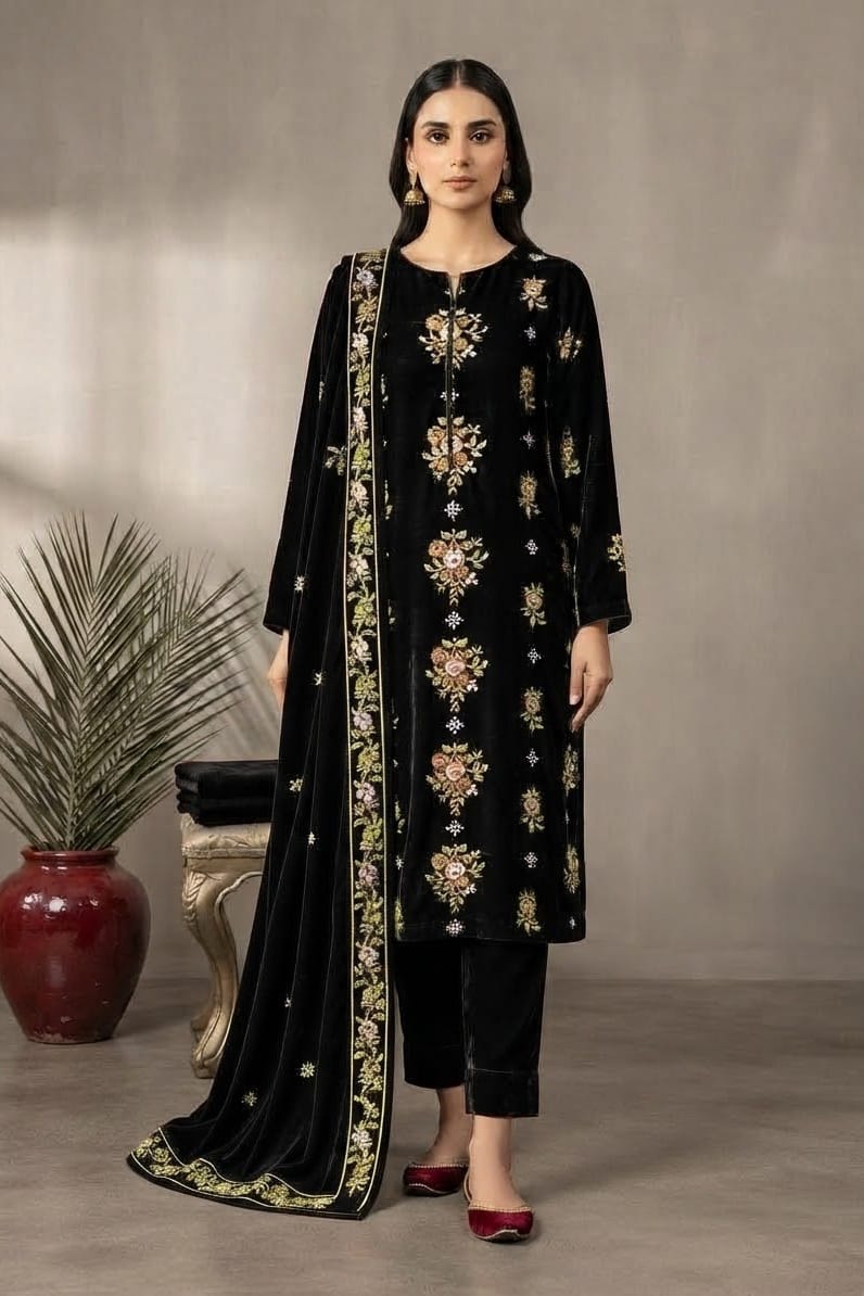 Binzada Unstitched Embroidered Velvet 3pc
