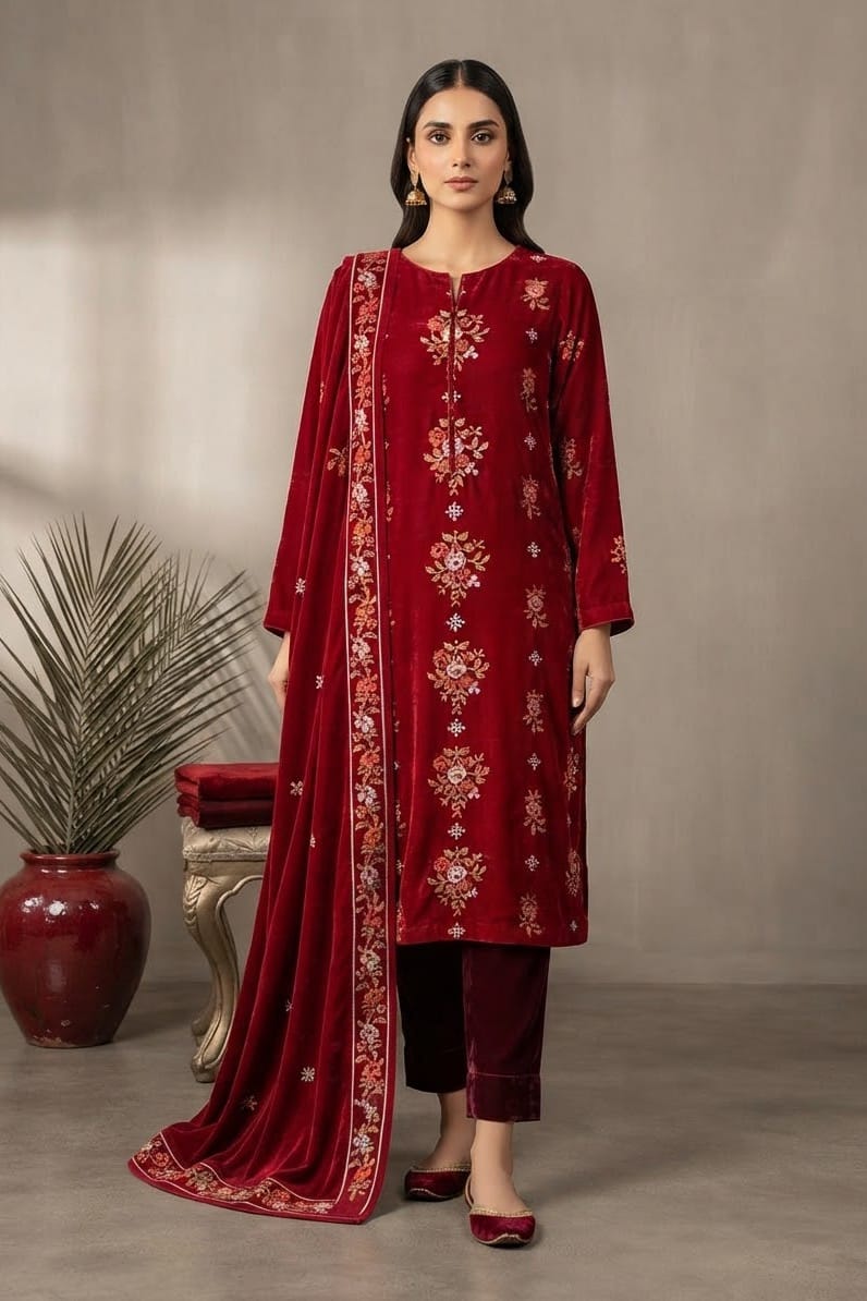Binzada Unstitched Embroidered Velvet 3pc