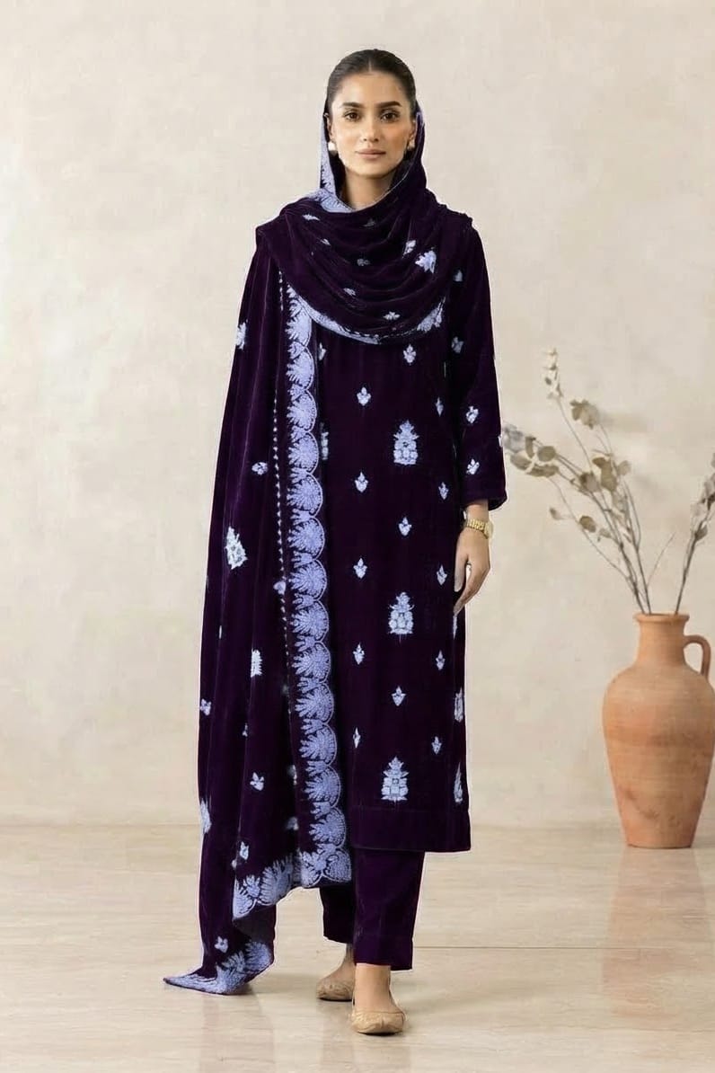 Binzada Unstitched Embroidered Velvet 3pc