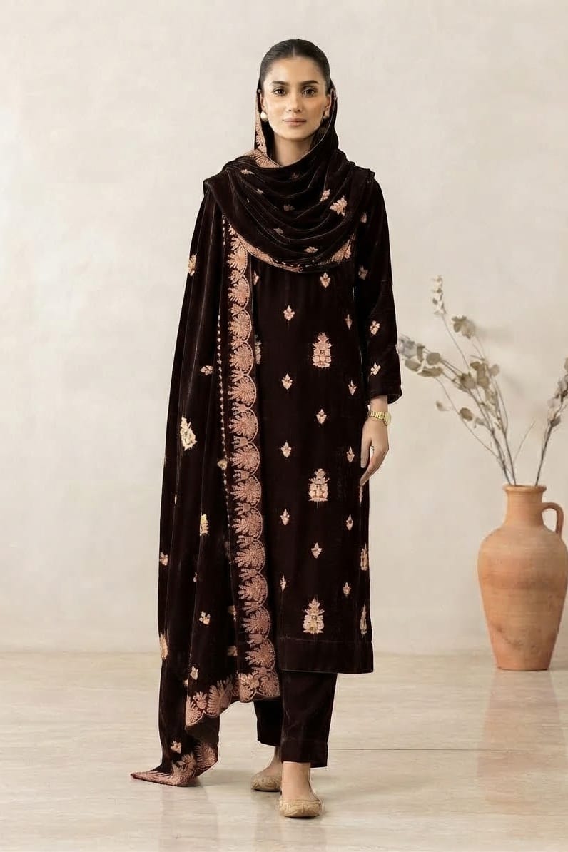 Binzada Unstitched Embroidered Velvet 3pc