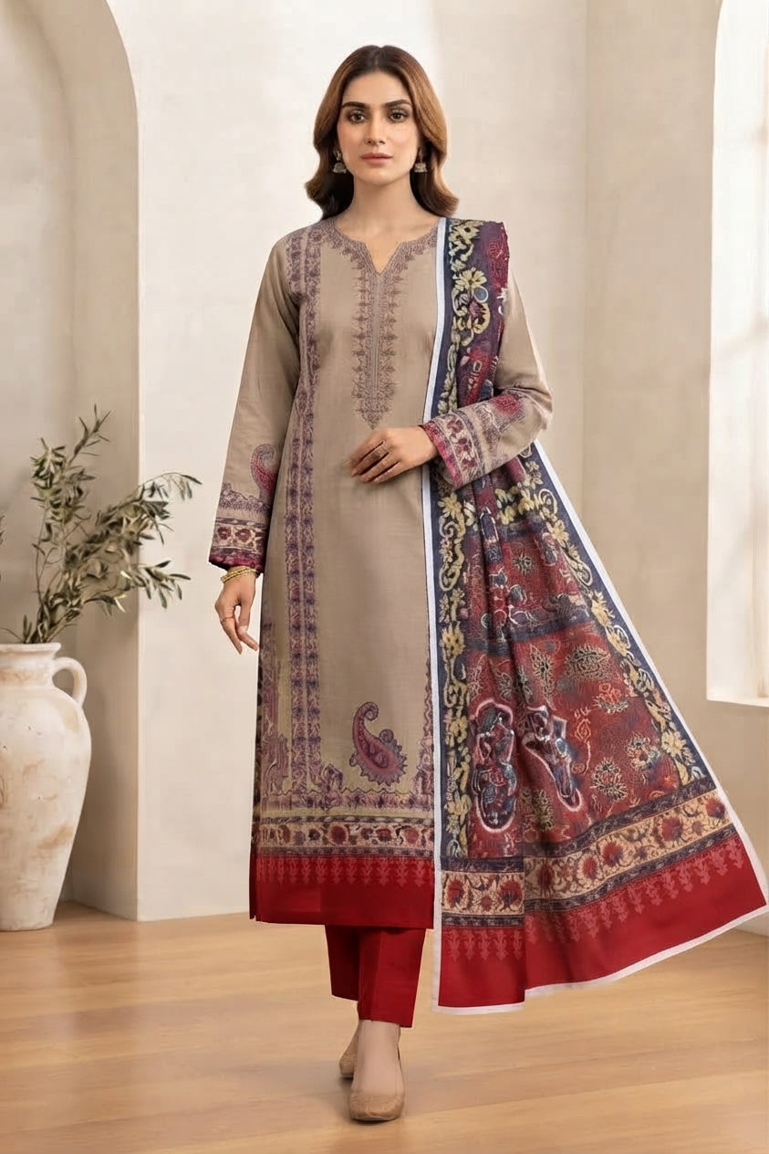 Mix Brand Unstitched Printed Khaddar 3pc