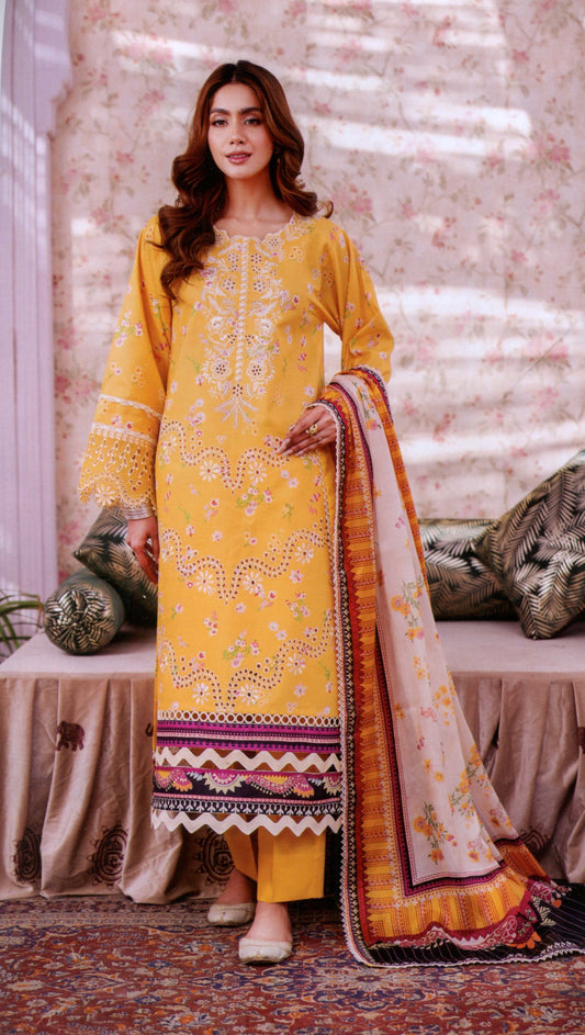 Bin Ilyas Lamhay Luxury Embroidered Lawn Collection 3pc - Branded Cut Pieces