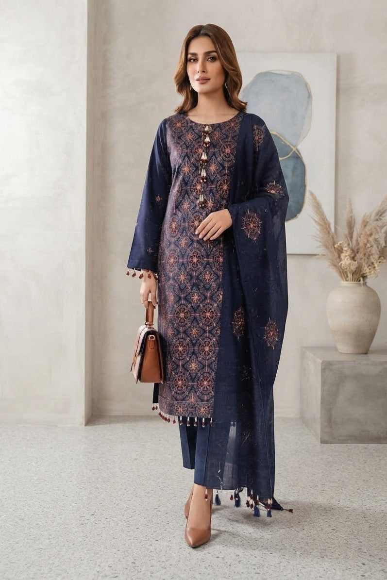 Noor jahan Ethnic Unstitched Embroidered Wool 3pc