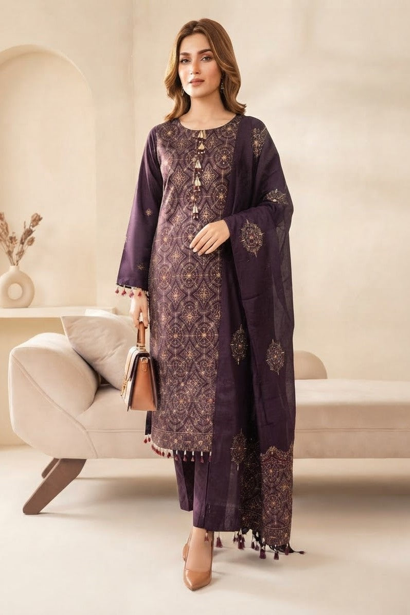 Noor jahan Ethnic Unstitched Embroidered Wool 3pc