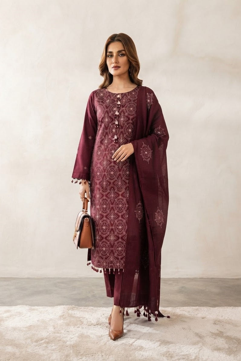 Noor jahan Ethnic Unstitched Embroidered Wool 3pc