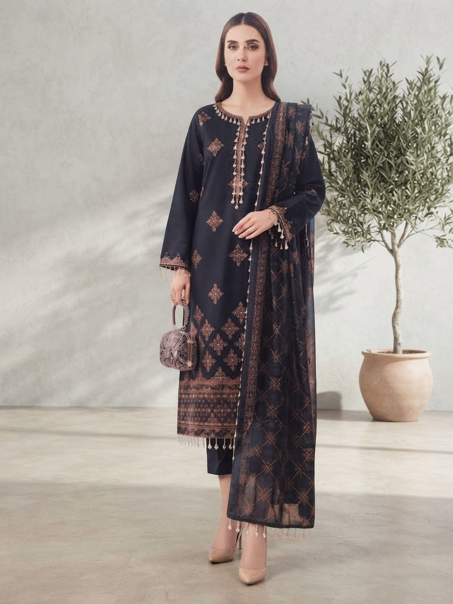Noor jahan Cross Stitch Unstitched Embroidered Wool 3pc