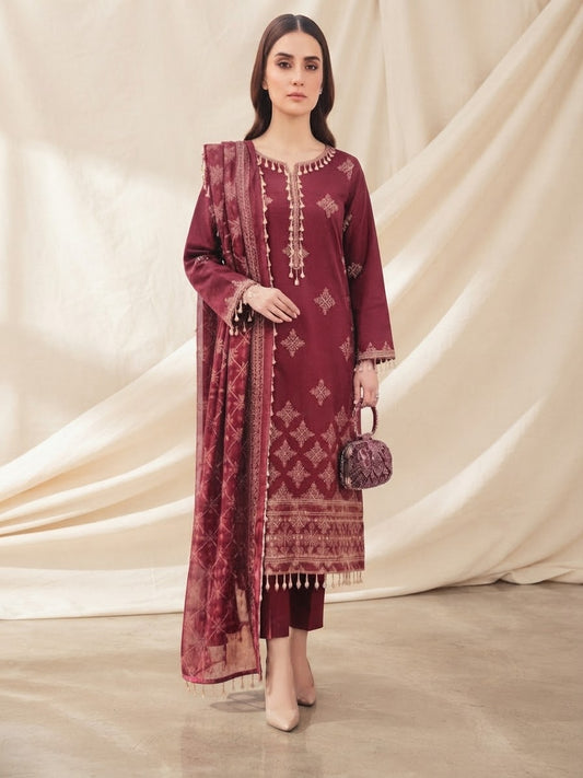 Noor jahan Cross Stitch Unstitched Embroidered Wool 3pc