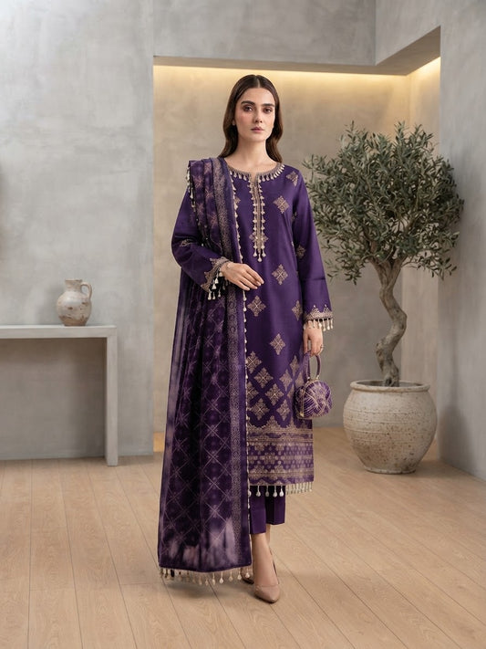 Noor jahan Cross Stitch Unstitched Embroidered Wool 3pc