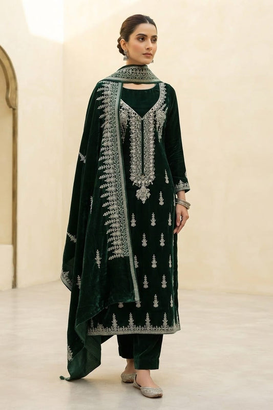 Premium Unstitched Embroidered Velvet 3pc