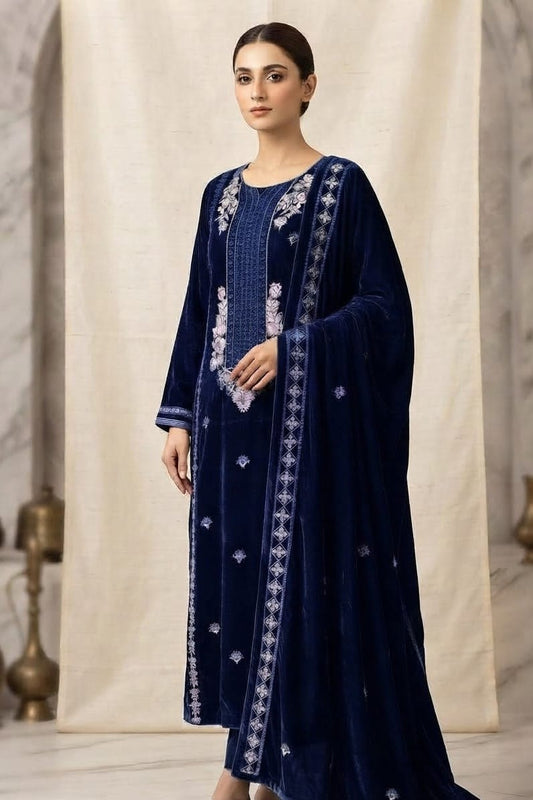 Premium Unstitched Embroidered Velvet 3pc