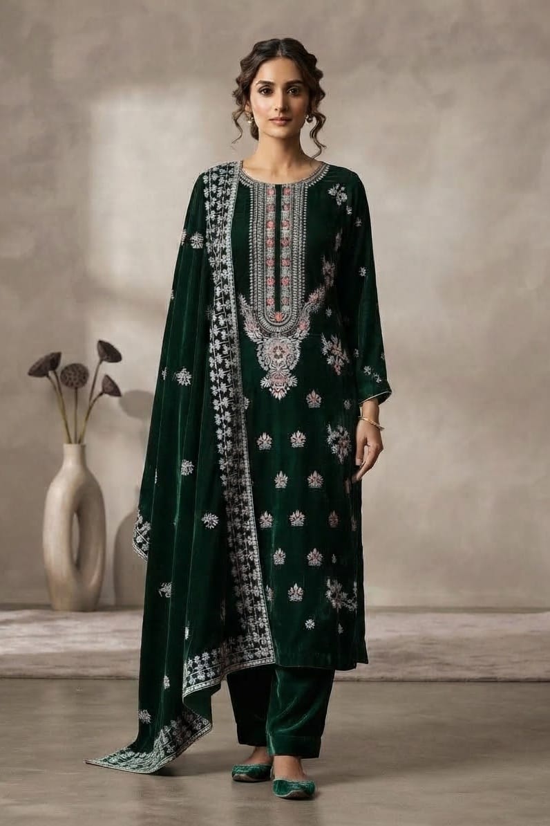 Premium Unstitched Embroidered Velvet 3pc