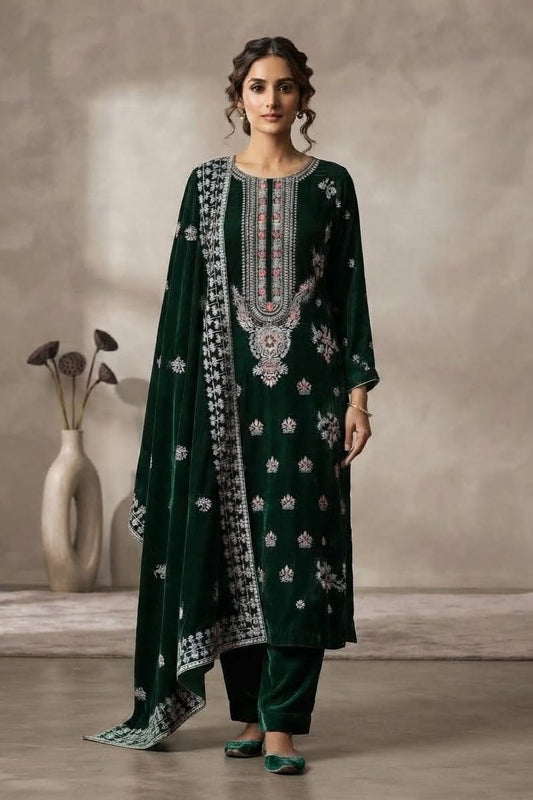Premium Unstitched Embroidered Velvet 3pc