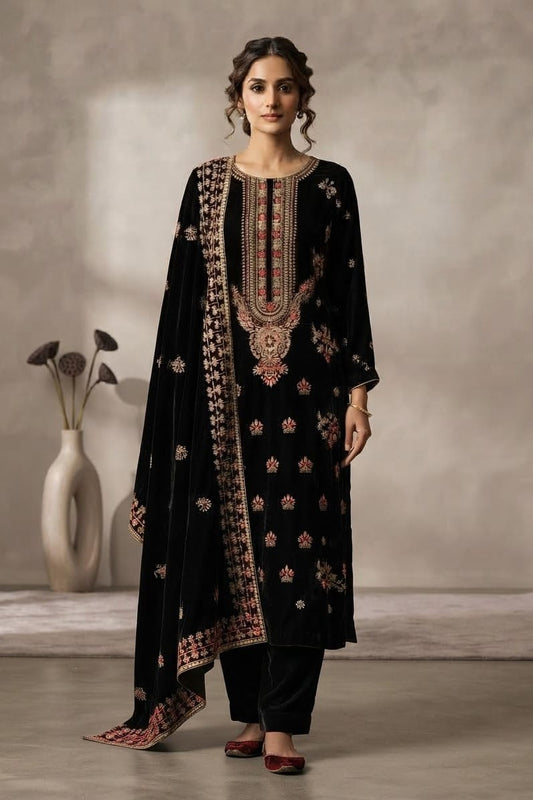 Premium Unstitched Embroidered Velvet 3pc