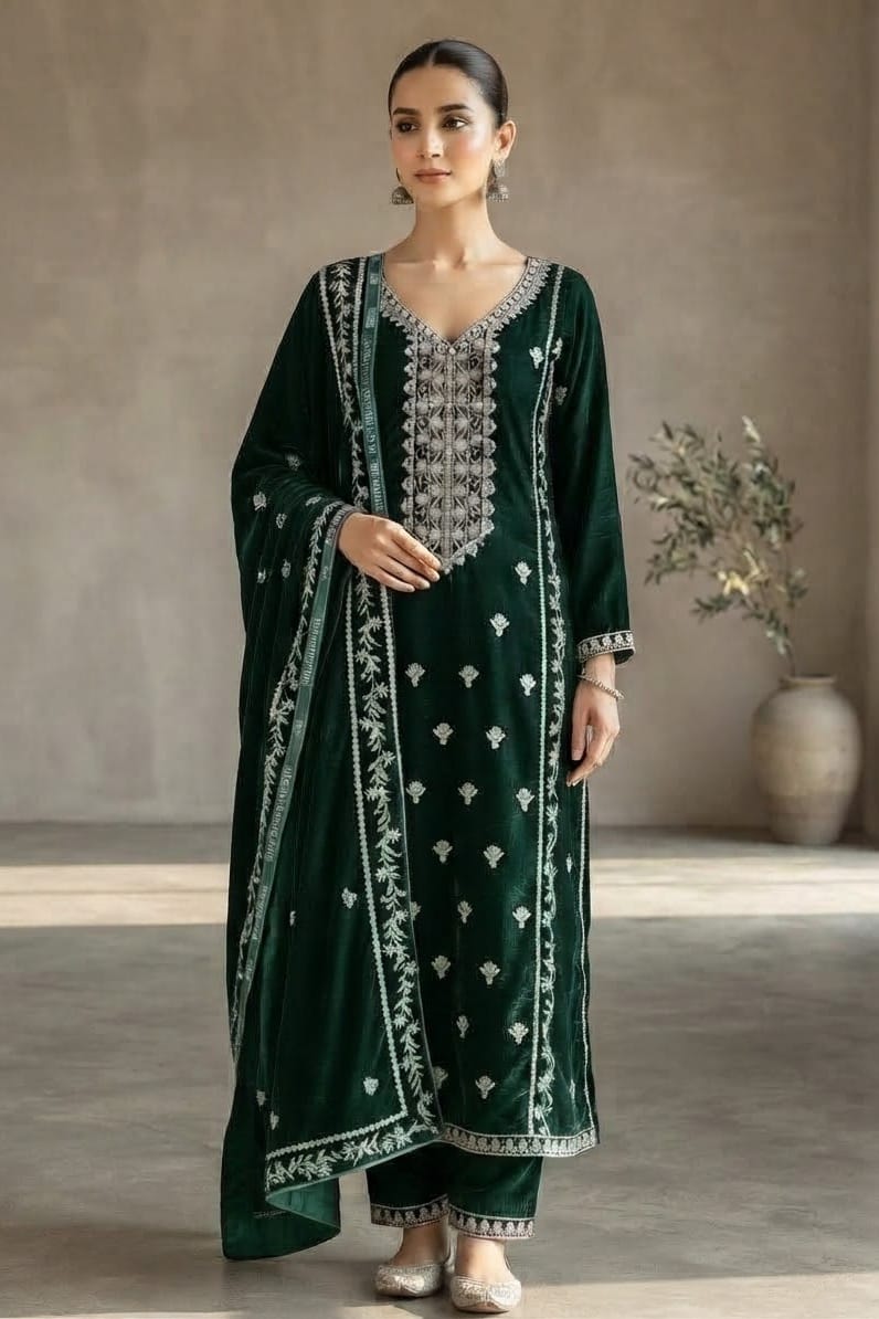 Premium Unstitched Embroidered Velvet 3pc