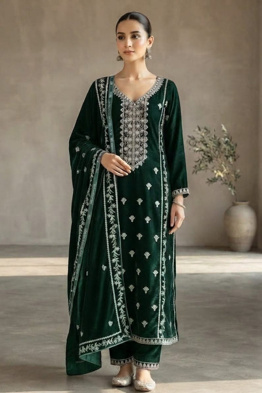Premium Unstitched Embroidered Velvet 3pc