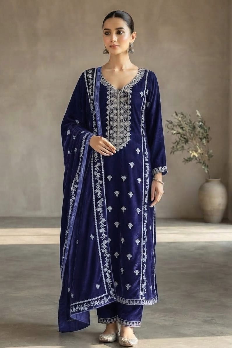 Premium Unstitched Embroidered Velvet 3pc