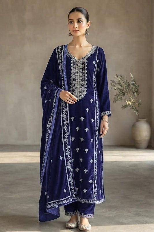 Premium Unstitched Embroidered Velvet 3pc