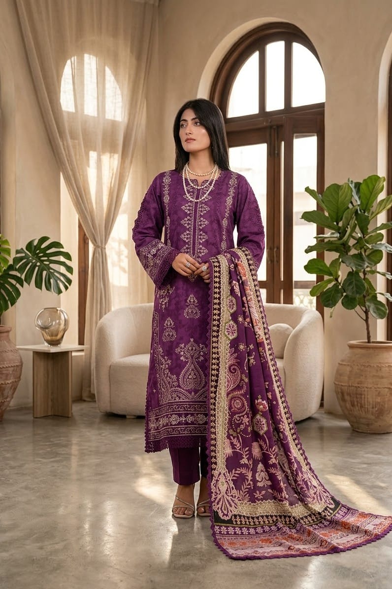 Johra Cherie Unstitched Embroidered Stapple Slub 3pc