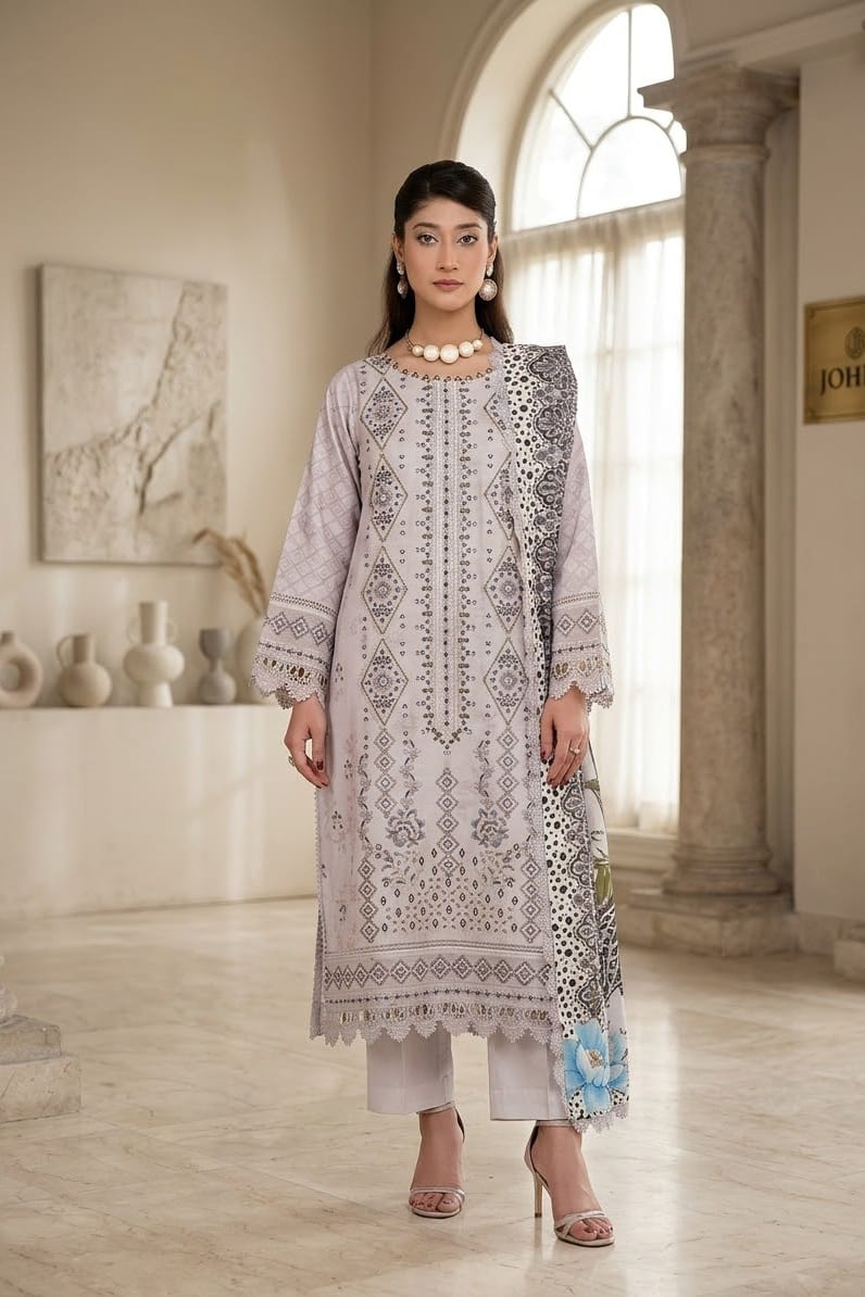 Johra Cherie Unstitched Embroidered Stapple Slub 3pc
