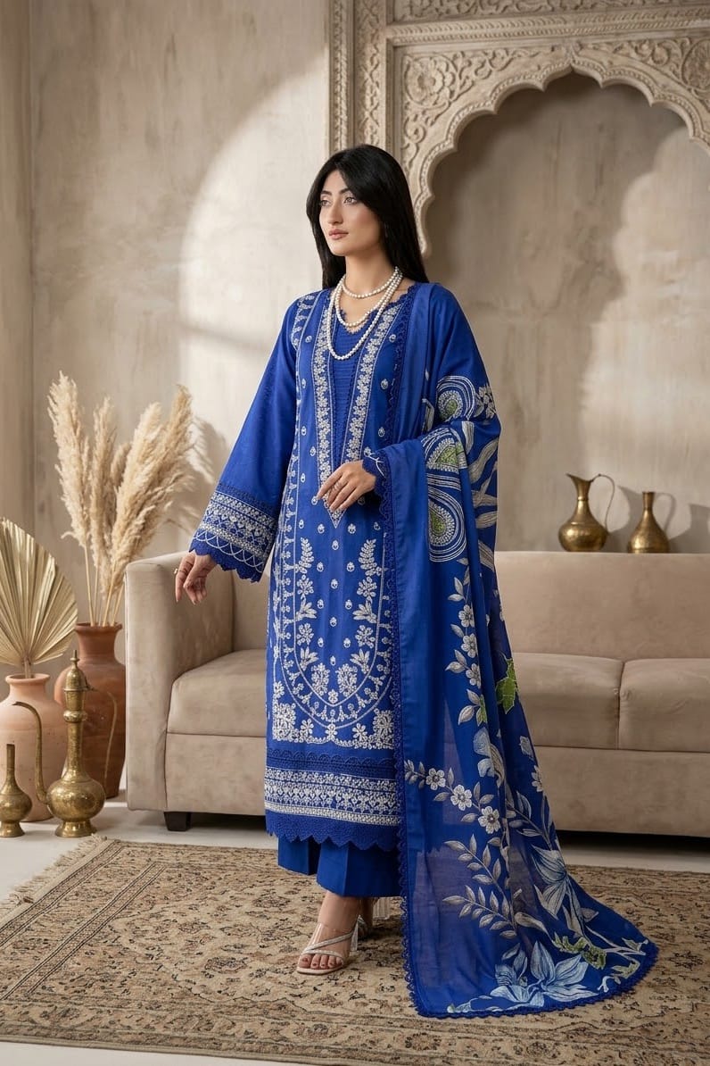 Johra Cherie Unstitched Embroidered Stapple Slub 3pc
