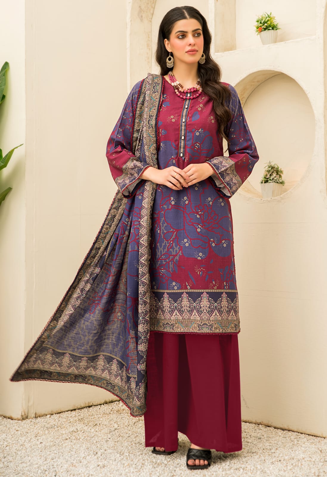 Safa Iman Printed Slub Khaddar 3pc - Branded Cut Pieces