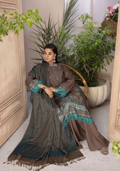 Aizal-Embroidered karandi-Grey-3PC - Branded Cut Pieces