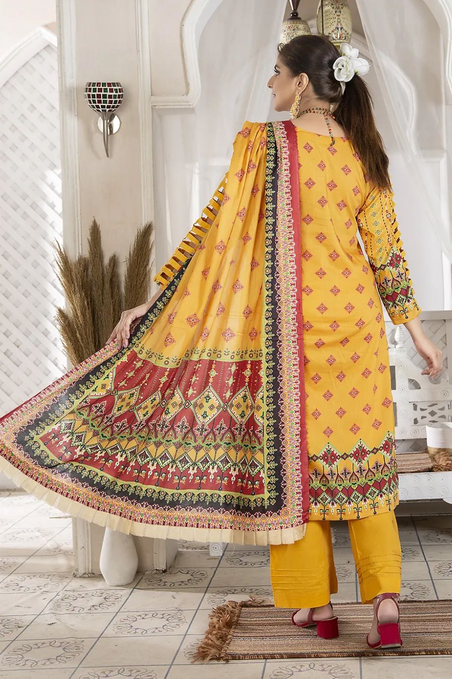 Digital Printed Lawn-Mustard-3PC - Branded Cut Pieces