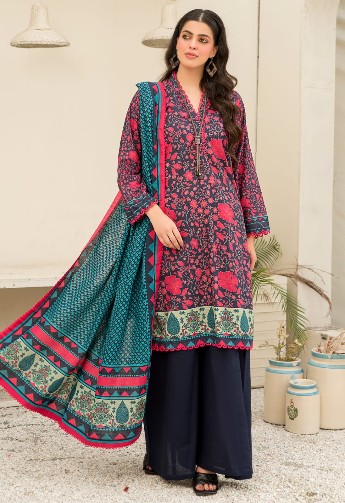 Hania & Minahil Printed Slub Khaddar 3pc - Branded Cut Pieces