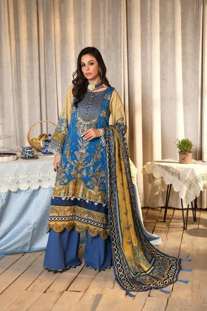 Embroidered Lawn-Royal-Blue-3PC - Branded Cut Pieces