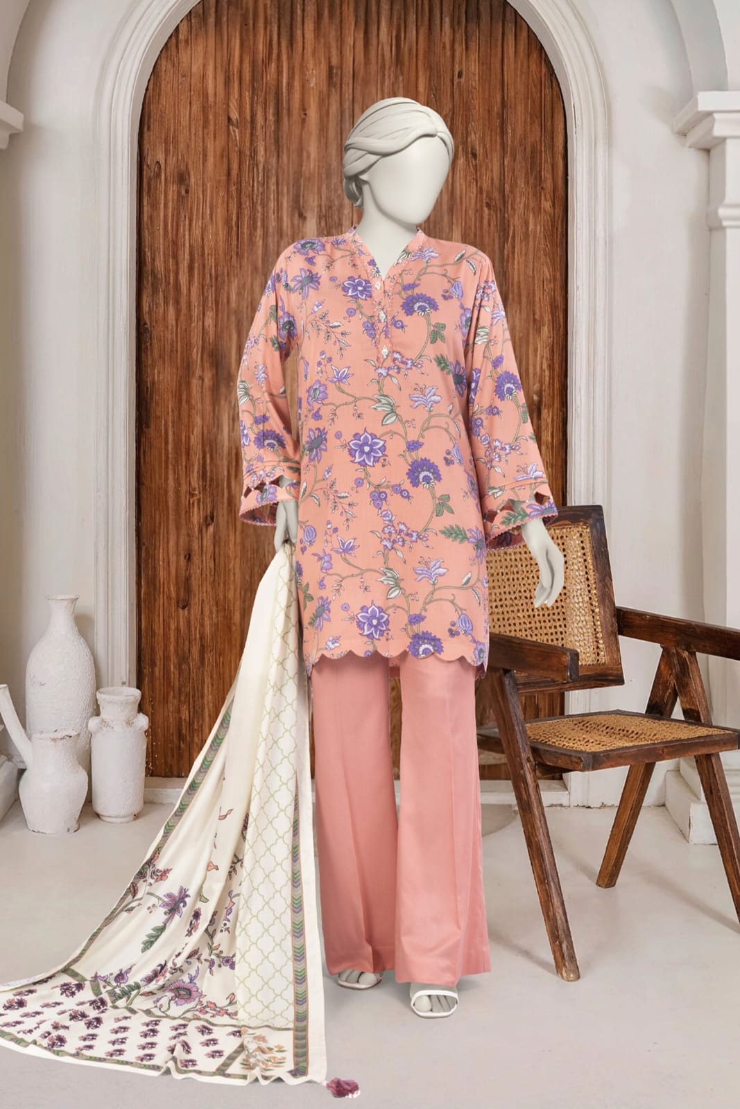 MTJ Printed Viscose Unstitched 3pc