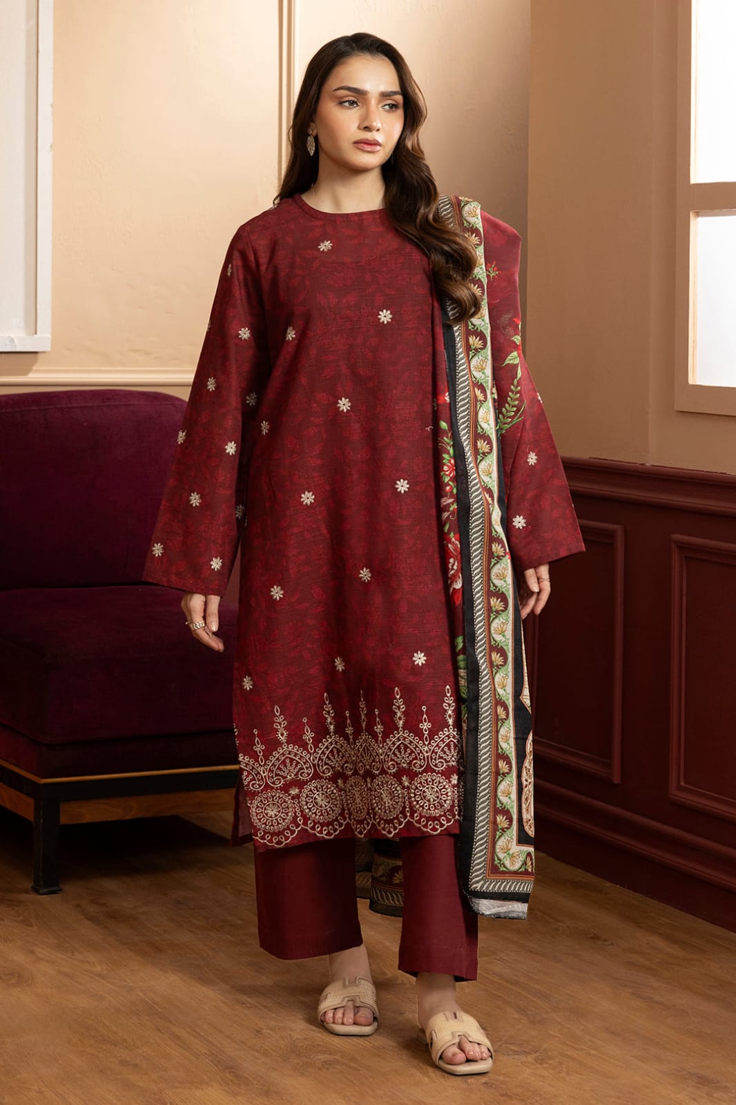 Zellbury Stitched Embroidered Khaddar 3pc