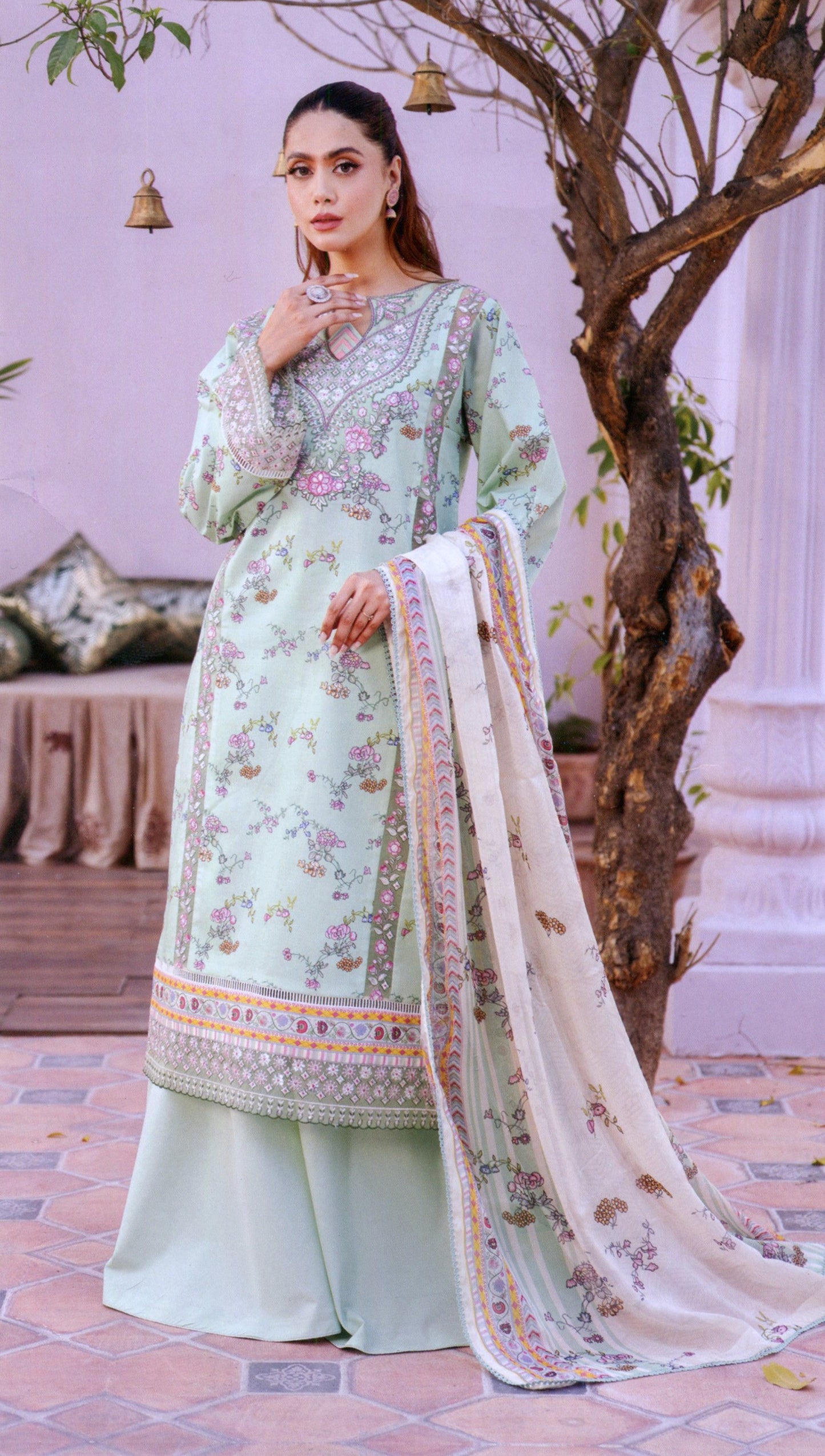 Bin Ilyas Lamhay Luxury Embroidered Lawn Collection 3pc - Branded Cut Pieces