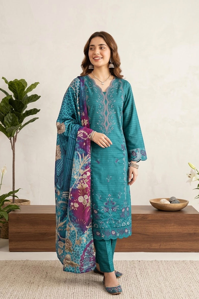 Tawakkal Rishmi Unstitched Embroidered Khaddar 3pc