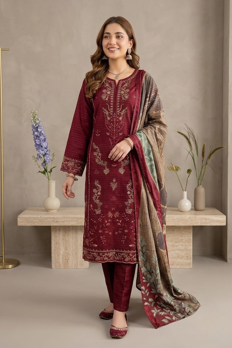 Tawakkal Rishmi Unstitched Embroidered Khaddar 3pc