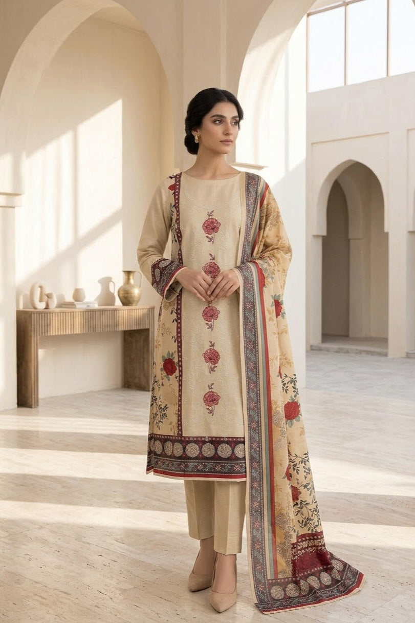 Mix Brand Unstitched Embroidered Khaddar 3pc