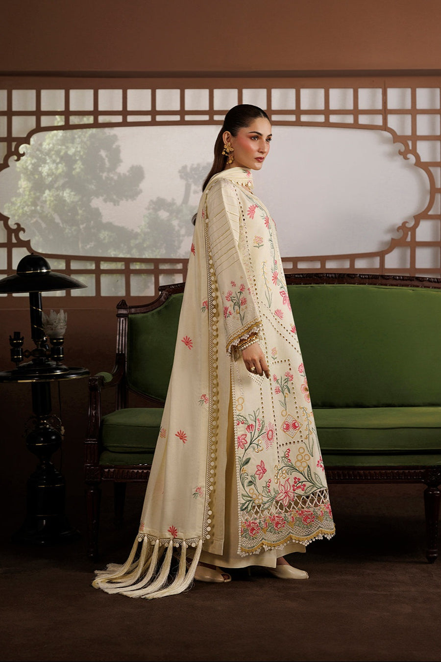 Mahnur Kaya Luxury Peach Leather Unstitched 3pc