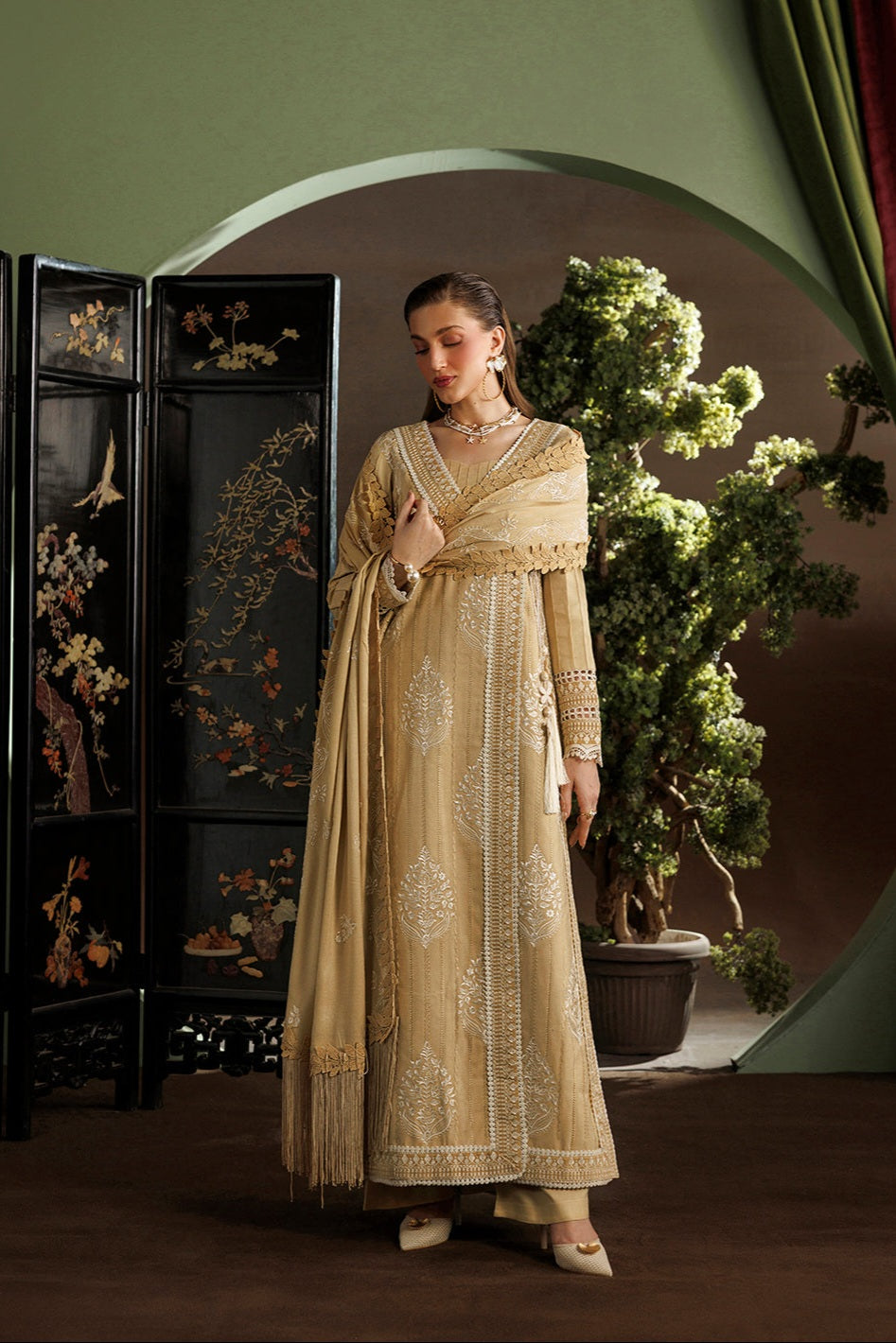 Mahnur Kaya Luxury Peach Leather Unstitched 3pc