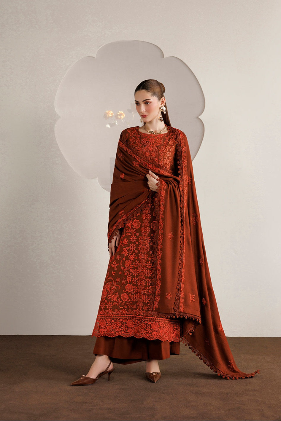 Mahnur Kaya Luxury Peach Leather Unstitched 3pc