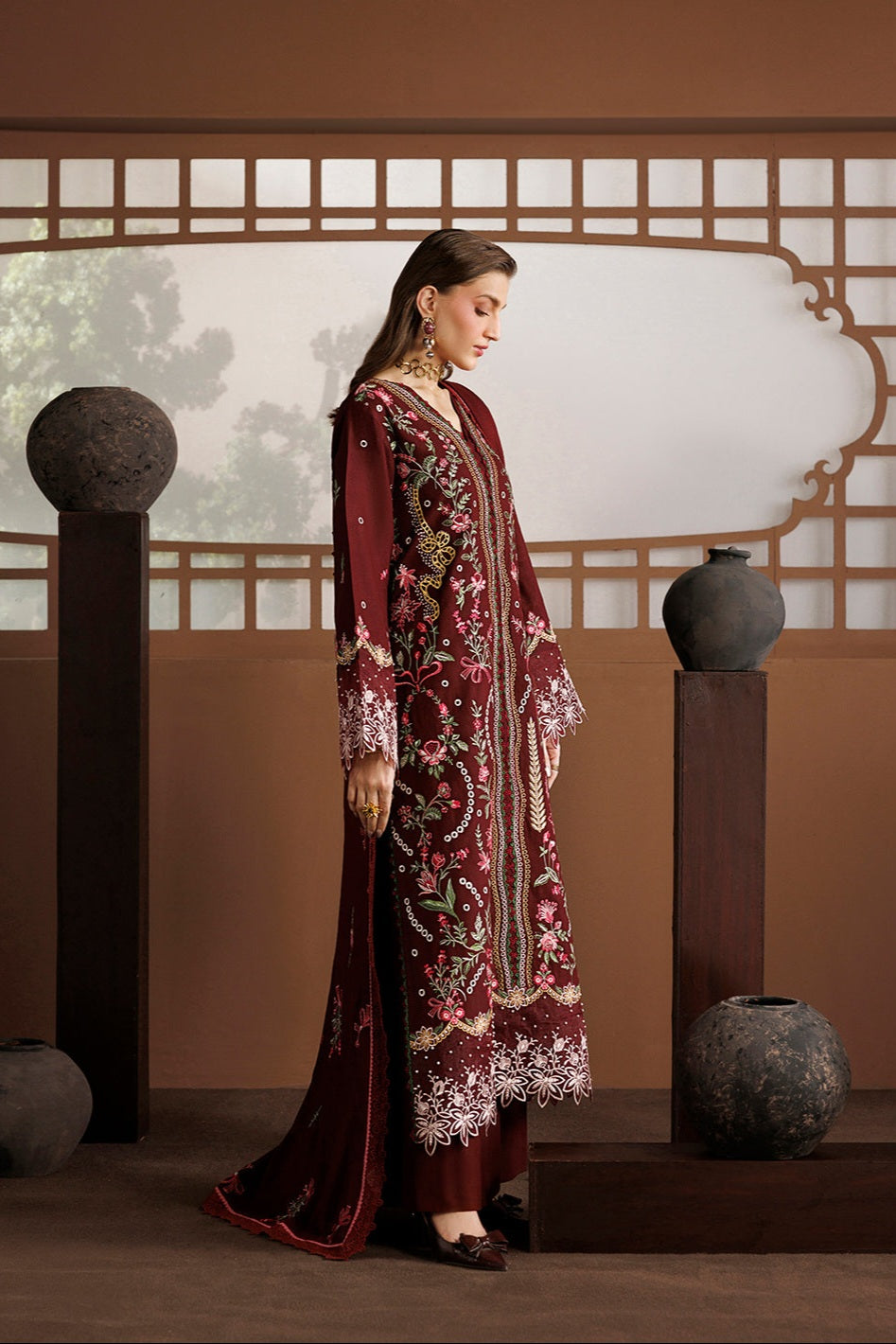 Mahnur Kaya Luxury Peach Leather Unstitched 3pc