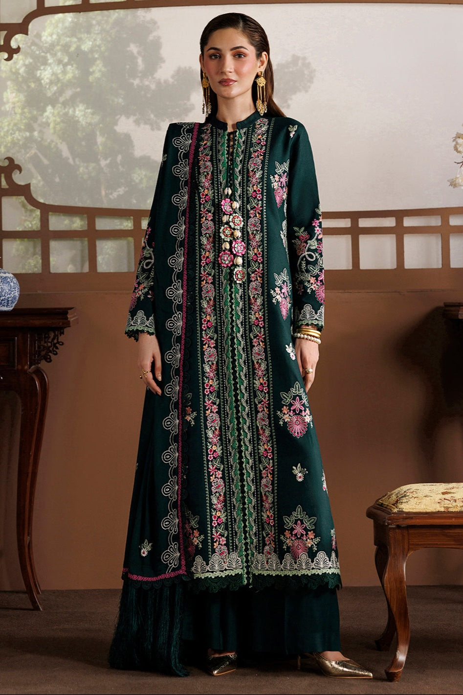 Mahnur Kaya Luxury Peach Leather Unstitched 3pc