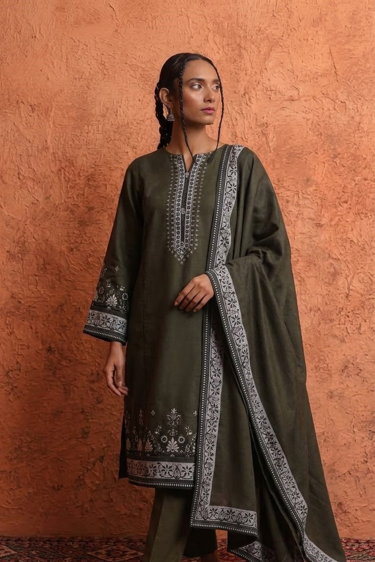Zellbury Stitched Printed Khaddar 3pc