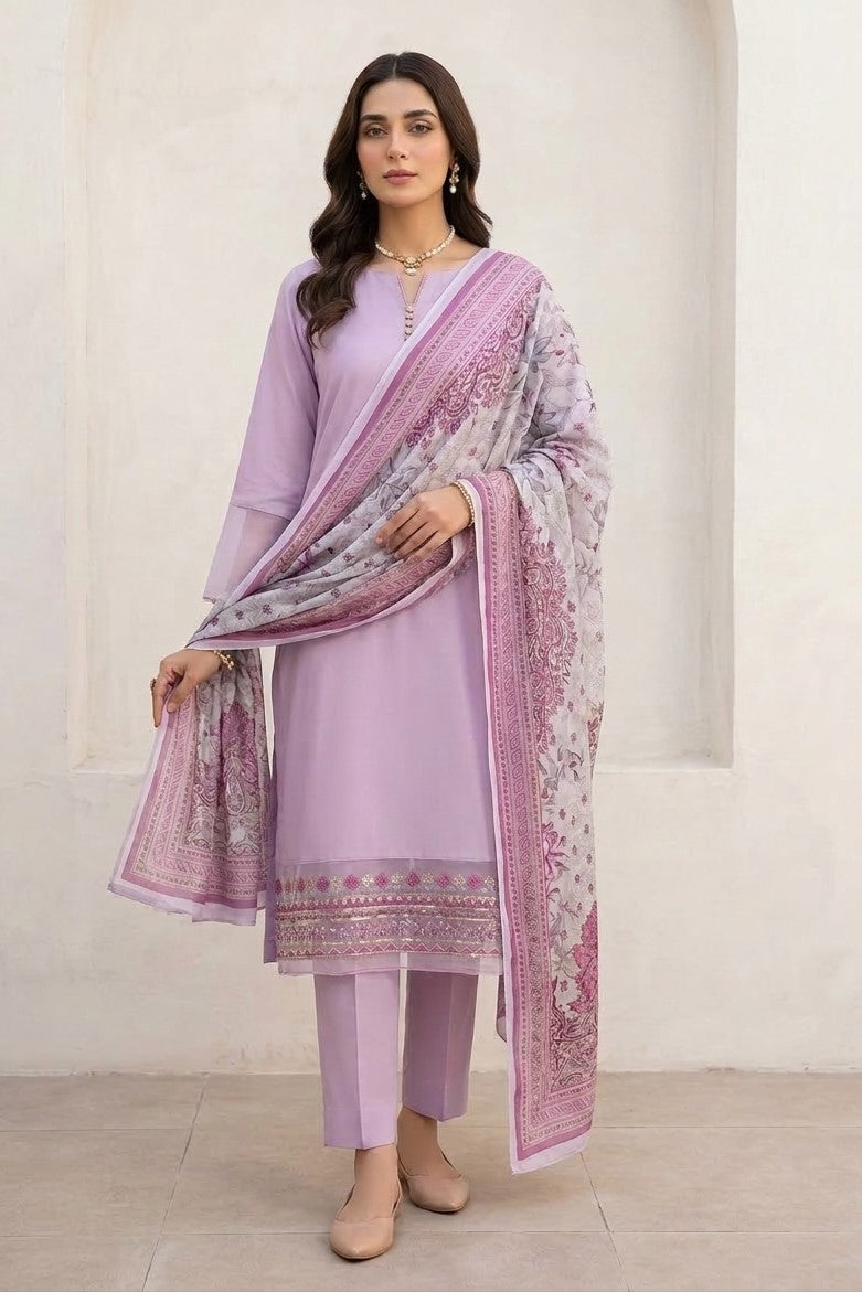 Bonanza Plain Embroidered Unstitched Mix 3pc