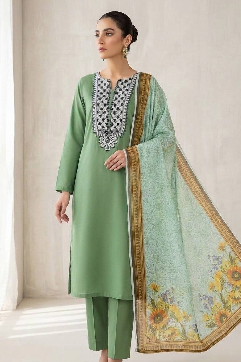 Bonanza Plain Embroidered Unstitched Mix 3pc