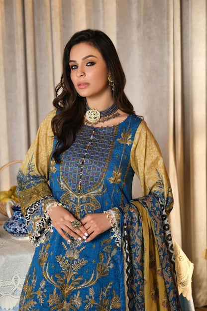 Embroidered Lawn-Royal-Blue-3PC - Branded Cut Pieces