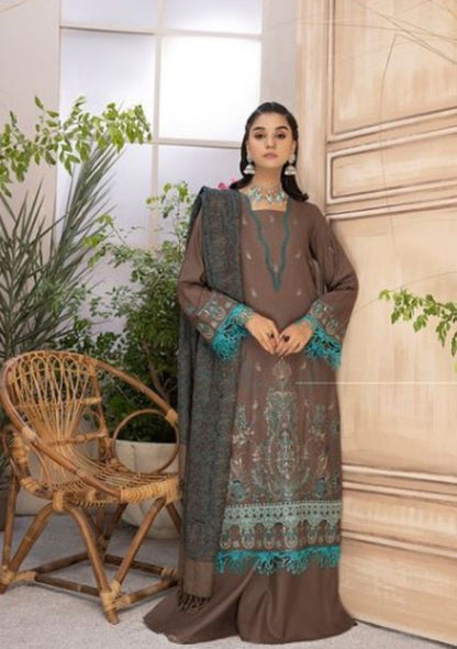 Aizal-Embroidered karandi-Grey-3PC - Branded Cut Pieces