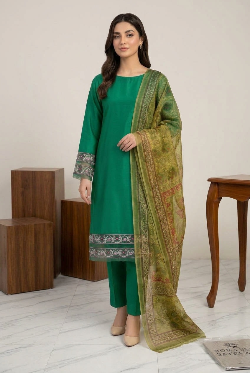 Bonanza Plain Embroidered Unstitched Mix 3pc