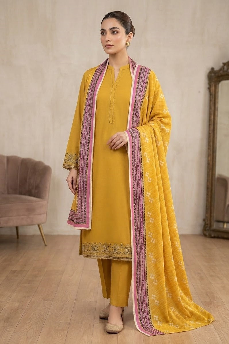 Bonanza Plain Embroidered Unstitched Mix 3pc