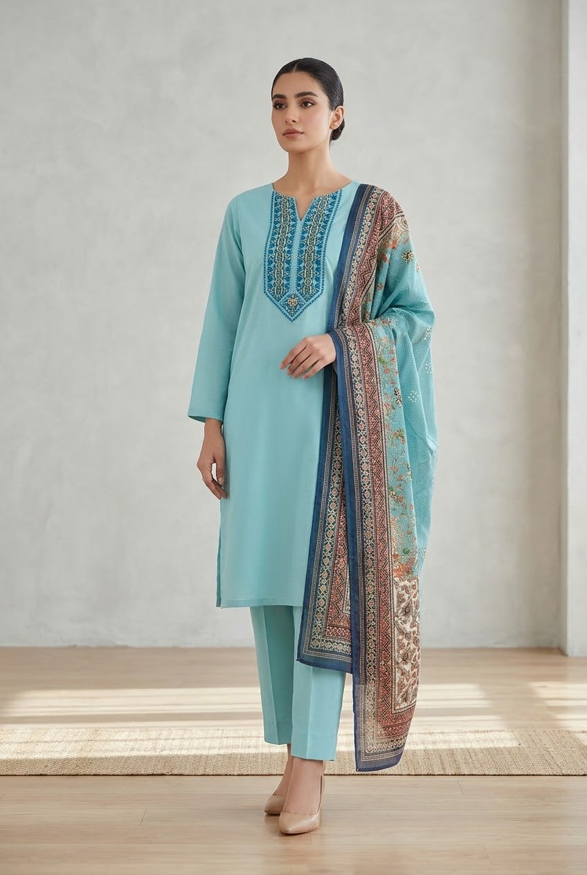 Bonanza Plain Embroidered Unstitched Mix 3pc